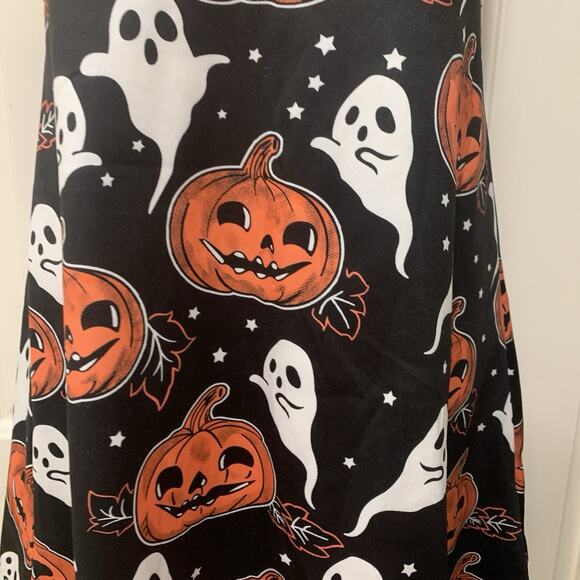 Halloween Ghost Pumpkin Print Skater Dress Womens Large Black Spaghetti Strap - Picture 2 of 5